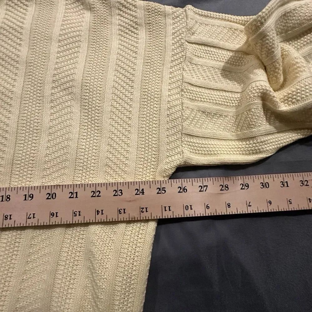 Vintage 80s St Michael Cable Knit Sweater Mens 46 Yellow Made in UK Herringbone - Picture 2 of 9